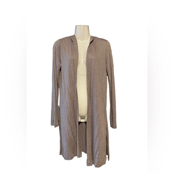 Cynthia Rowley 100% Linen Long Line Hooded Open Cardigan - Picture 1 of 7
